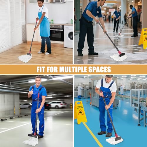 Commercial Mops for Floor Cleaning - Looped-End Heavy Duty Wet Mop with Long Handle for Hardwood Wood Tile Vinyl - Reusable Cotton Head for Home Garage Kichen Bathroom - size: Large mop