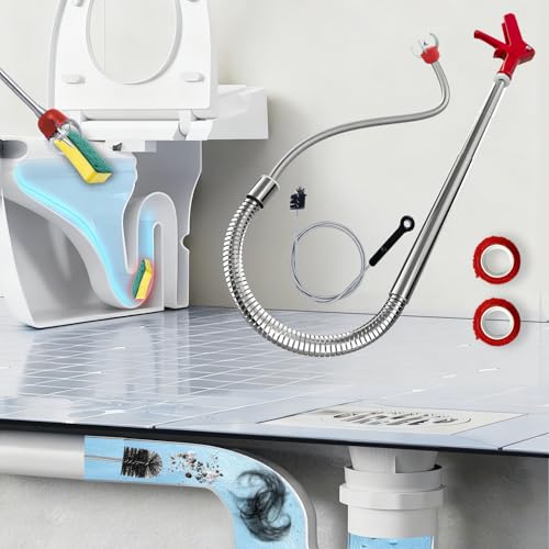 Drain Snake Toilet Auger AC Drain Line Cleaning brush Hair Clog Remover Tools Drain opener set for Men/Women Perfect Option Types of clog for Toilet,Kitchen Sink,Bathroom Sewer Various Projects - style: 51"Toilet Auger Kit(6PCS)