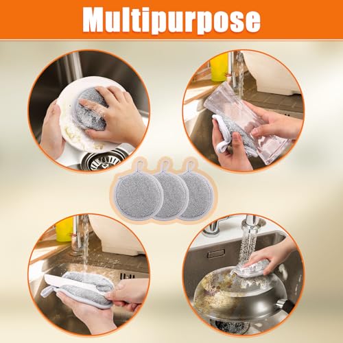 PEUTIER 3pcs Versatile Steel Wool Wire Sponge, 4.7x4.7x1in Dishwashing Rag Non-Scratch Dishcloth Metal Dish Cloth Towels Scrubber for Cleaning Kitchen Supplies Scrub Pads for Metallic Sink Pot Dishes