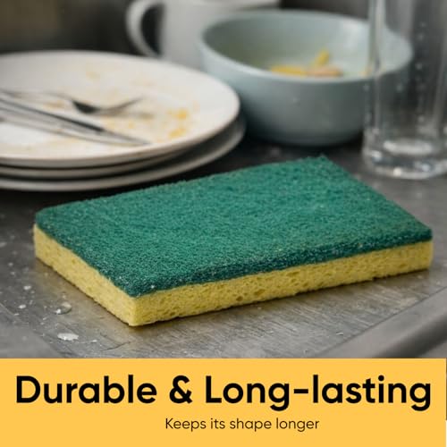 Scrubee Heavy Duty Scrub Large Sponge with Scouring Pad, Kitchen Dishwashing, Sink, Pot and Frying Pan Cellulose Scrubber Sponge Non Scratch. By Superio… (6" 3 Pack) - color: Large Green, size: 3-pack