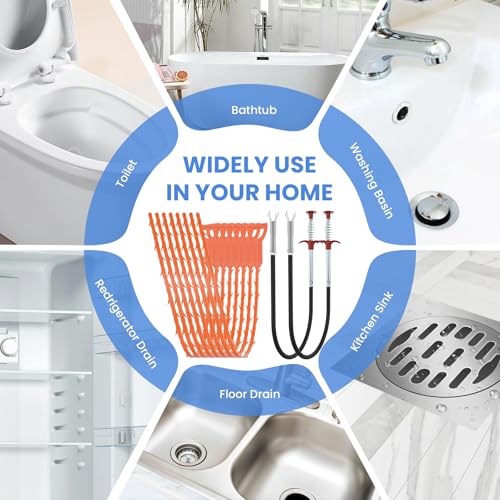 Aifeier ET Drain Clog Removal Tool (2 Pcs), Sink Drain Snakes Hair Removal (8 Pcs), Effectively Removes Hair and Other Clogs from Toilet, Kitchen Sinks, and Bathroom Tub (8+2)