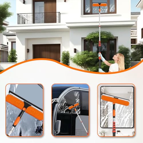 14" Extra-Wide Window Squeegee with Extension Pole, 30FT High Reach Window Cleaning Kit with- 2-in-1 Professional Window Scrubber & 5-24FT Extension Pole, for Indoor & Outdoor High Windows,RVs - size: 14"-24FT