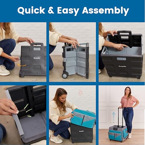 ECR4Kids Universal Rolling Cart with Canvas Organizer Bag, Mobile Storage, Turquoise/Grey - color: Turquoise/Grey