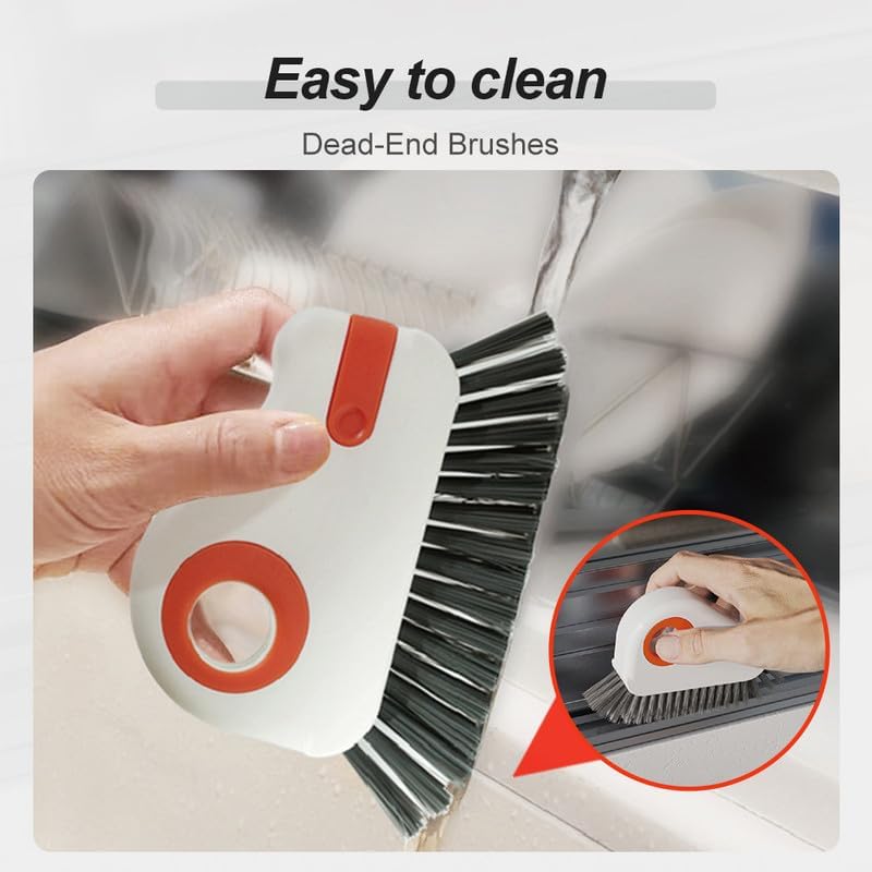 2 in 1 Groove Cleaning Brush, 2025 New Window Track Cleaning Tools, Multifunctional Bristle Crevice Brush with Hidden Scraper for Sliding Door Track Window Seal (Gray 1pc) - color: Gray 1pc