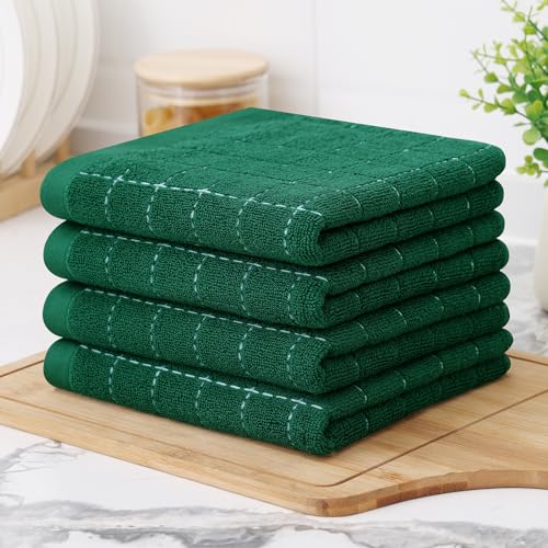Homaxy 100% Cotton Terry Kitchen Towels(Dark Green, 13 x 28 inches), Checkered Designed, Soft and Super Absorbent Dish Towels, 8 Pack - color: Dark Green, size: 13 X 28 - 8 Pack