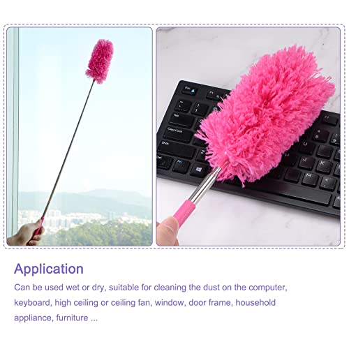 MECCANIXITY Microfiber Cleaning Duster, 12 to 31.5 Inch Washable Extendable Brush Flexible Feather Duster for Window Furniture, Rose Red - color: Rose Red