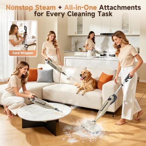 DEVOAC VM6 Scrubbing Steam Mop with Rotating Mop Pads, 10 in 1 Steam Mop, Lightweight Spin Mop & 3 Steam Modes for Hard Floor Laminate Marble Floors (Auster) - color: Auster