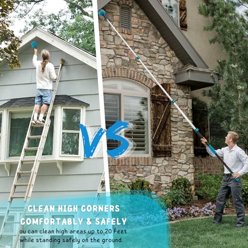 Cobweb Duster with 5-12 Ft Extension Pole, Spider Web Brush with Long Telescoping Pole for 20 Feet Reach, Window Cleaning Squeegee with Scrubber, High Ceiling Fan Dusters