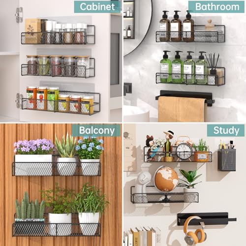 DTUQYX Spice Rack Wall Mounted 6 Pack: 100% Metal & Strong Adhesive Spice Organization for Kitchen Cabinet/Pantry Door, No Drill Hanging Seasoning Organizer with Paper Towel Holder, Utensil Caddy