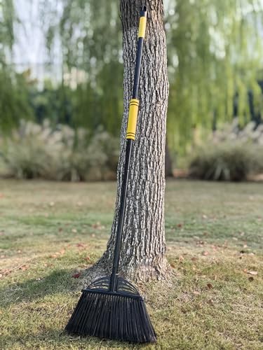Four-Section Rod Long-Handled Broom,Heavy-Duty Broom, Angle Broom for Outdoor/Indoor(Black+Blue) - color: Black+blue