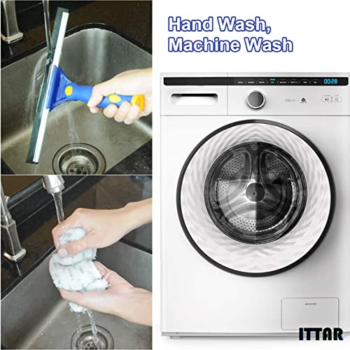 ITTAR Window Squeegee with 2 Sets Stainless Steel Pole, Squeegee Cleaning Tools with Microfiber Pads, 60"-72" Telescopic Window Washing Kit, Professional Squeegee Cleaner for Home Car Outside Glass