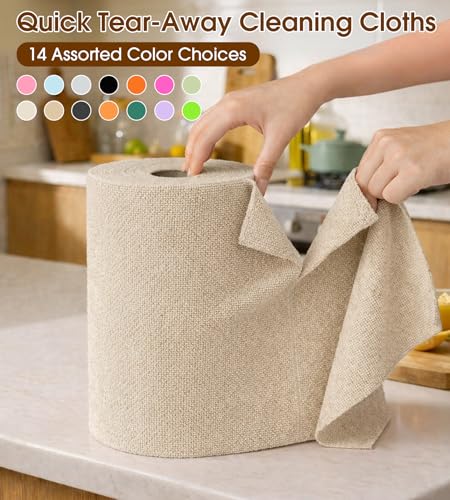 KitchLife Microfiber Cleaning Cloth Roll, 100 Pack - Tear-Away Microfiber Paper Towels, Lint-Free, Reusable, Washable for Kitchen, Car, Dishes, and Sensitive Surfaces (Sand Beige) - color: Sand Beige, size: 100 Pack