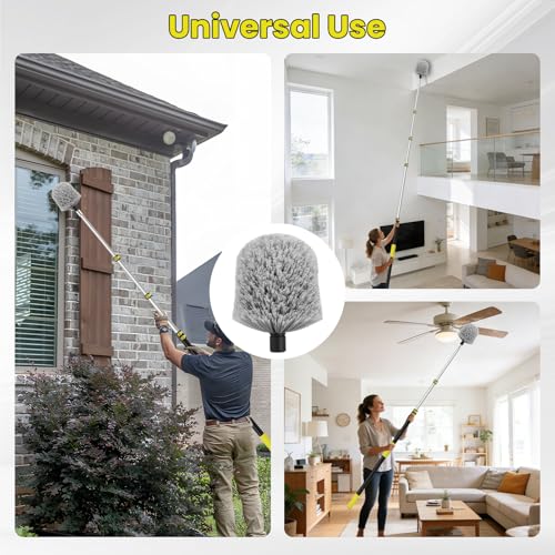 26FT High Reach Cobweb Duster with Extension Pole, Spider Web Brush for Cleaning with 5-20FT Telescopic Pole, 8" Larger Extendable Duster for High Indoor & Outdoor Webs - size: 20FT