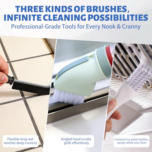 Crevice Cleaning Brush Set,Grill Brush,Hard Bristle Crevice Cleaner Connected to Mineral Water Bottle,for use in: Kitchen, Bathroom Sinks and Corners, Crevices, Window Tracks, and Tight Spaces.4pcs