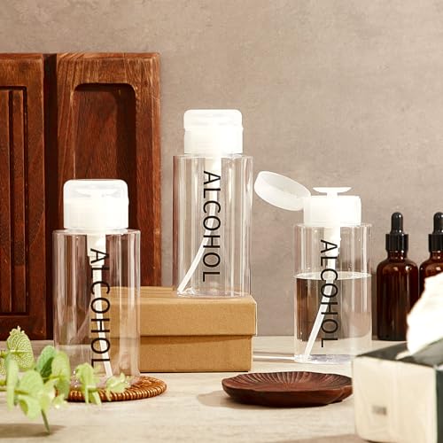 Layhit 3 Pcs 10 oz Alcohol Pump Dispenser Bottles Alcohol Push Down Liquid Dispenser Empty Pumping Bottle Refillable Cosmetic Container for Personal, Salon, Nail Care (Clear Cap + Clear Bottle) - color: Clear Cap + Clear Bottle