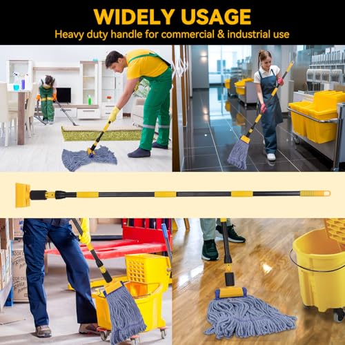 Mop Handle Commercial Heavy Duty - 57 Inch Industrial Metal Mop Stick with Jaw Clamp Replacement for Floor Cleaning - Professional Gripper Mops Head Replacement Holder - color: Black&Yellow 2