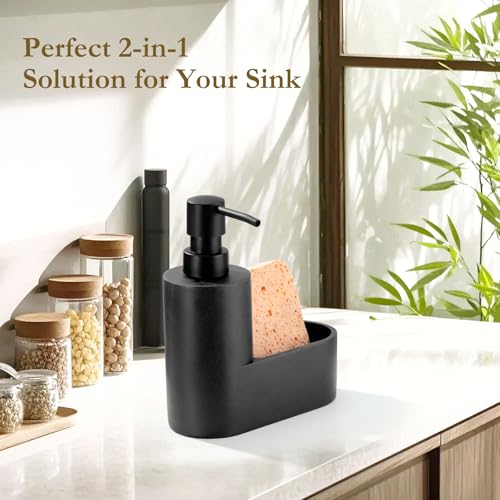 Shinowa Dish Soap Dispenser with Sponge Holder, Refillable Kitchen Dish Soap Dispenser Pump, 2-in-1 Countertop Soap Pump Dispenser for Kitchen Sink and Bathroom, Gravel Black - color: Gravel Black