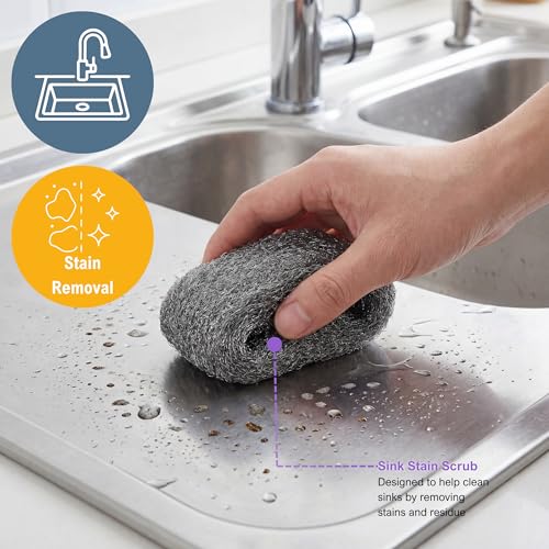 PAMI #0 Steel Wool Medium Fine Grade Scrubbers, Pack of 8, Reusable Non-Scratch Cleaning Pads for Kitchen and Bathroom - style: #0 - Medium Fine