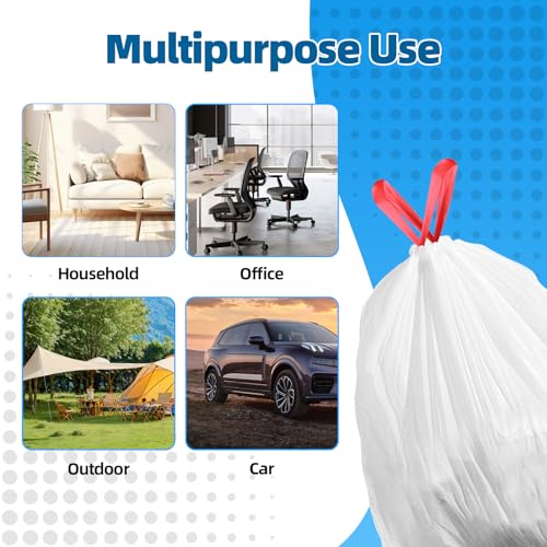 KUK 1.6 Gallon Drawstring Trash Bags - 60 Count White Small Garbage Bags, Unscented Strong Plastic Waste Basket Liners for Home/Office/Car, Fits 4.5-8 Liter Bins, 6 Rolls with Tear-Free Design - size: 1 Count (Pack of 60)