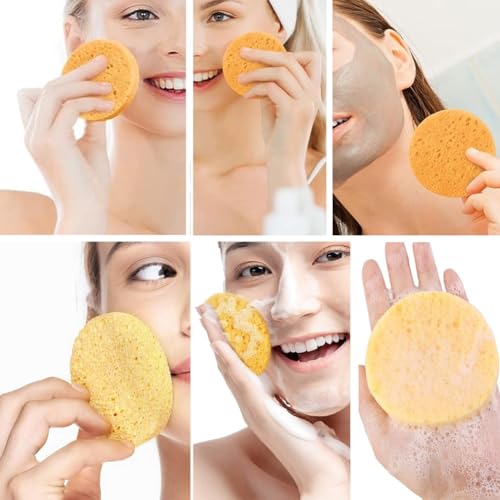 AKOAK 5 Pcs Face Compression Sponge Round Makeup Remover Pad is Reusable for Deep Cleansing, Exfoliating, and Makeup Removal(Yellow) - color: Yellow