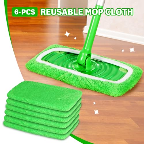 6 Pack Reusable Microfiber Mop Pads Compatible with Swiffer Sweeper Mop, Dry Sweeping Cloths & Wet Mopping Cloths, Washable Wet Pads Refill for Hardwood Surface Floor Cleaning - color: Green 6 Pack