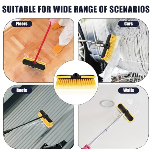 10 Inch Car Wash Brush Head, Scrub Brush Attachment for Long Handle Extension Pole,Outdoor Broom and Scrubbing Brush for Cleaning Window, Wall, House Floor, Deck, Patio, Car (10inch Brush-4Pack)