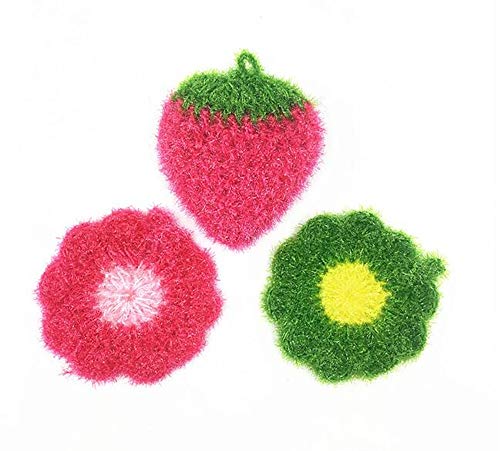 Bright Acrylic Fruit Watermelon Strawberry Flower Non-Scratch Net Cleaning Cloth Dish Scrubber Sponge for Dishwashing Set of 3