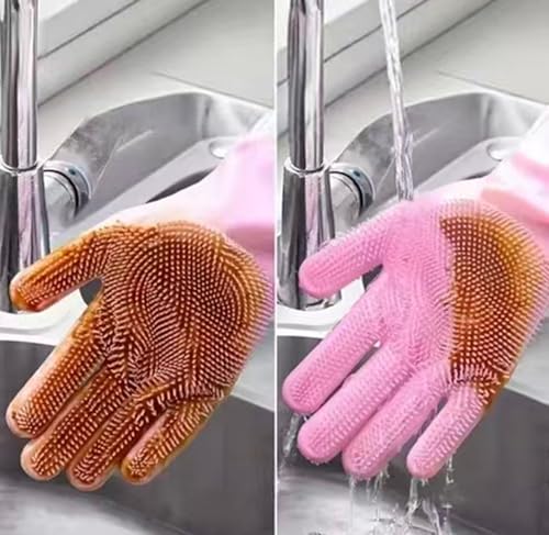Silicone Dishwashing Gloves, Reusable Kitchen Gloves for Washing Dishes, Cleaning Brush for Kitchen Tasks, Hand Skin Protection