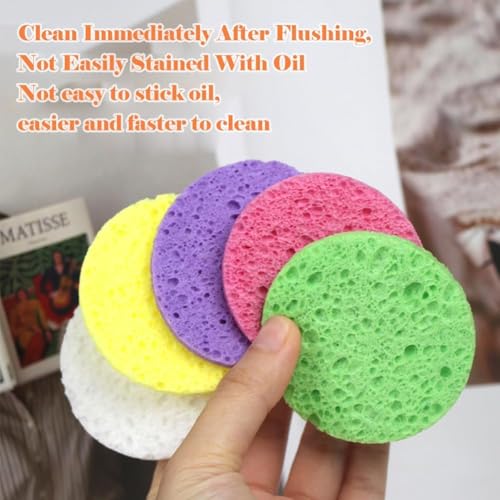 100-Count Facial Sponges - Natural Cellulose, Round Shape - Face Cleansing, Exfoliating, Makeup Removal - Blue, Yellow, Purple, Pink - color: 100- Pack Mixed