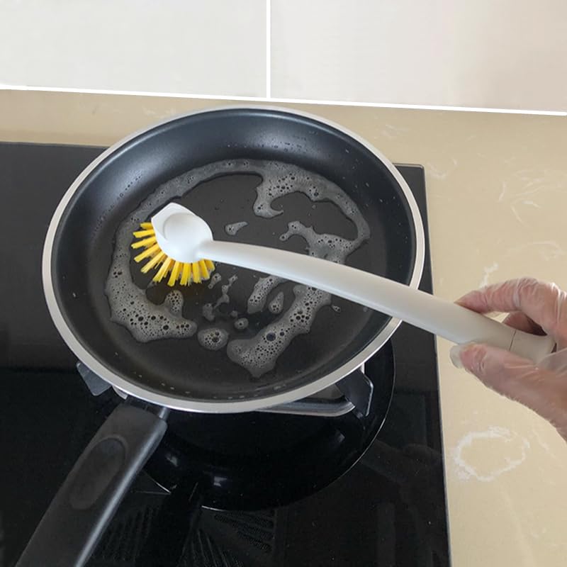 2 Pcs Scrub Brush with Handle 11'' Dish Scrubber Brush Kitchen Sink Brush Long Handle Dish Cleaning Brush for Kitchen Dishes Pot Sink Cleaning,Yellow - color: Yellow
