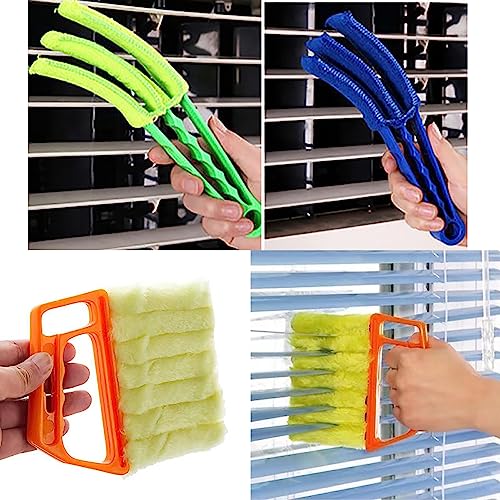 Blind Cleaner Duster Tool, 7 Finger & 3 Finger Window Venetian Blind Brushes, Washable Mini Cleaner Brush, Venetian Blinds Duster Brush for Window & Air Conditioner Fan, 2 Pack, Green, PP+Microfiber - color: Green