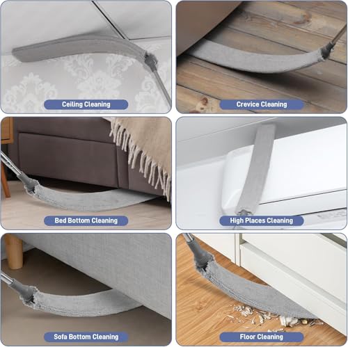Retractable Gap Dust Cleaner Brush with Long Handle (30 to 100 inches), Cleaning Tools with 2 Microfiber Dusting Cloths, Extendable Duster for Cleaning Under Refrigerator Sofa Couch Bed Furniture