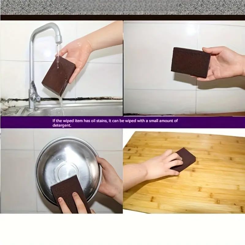 Sponge Brush Brown - Heavy Duty Non-Electric Scale and Rust Removal Brush, Suitable for Kitchen, Bathroom, Toilet, Floor and Outdoor Cleaning 2Pcs