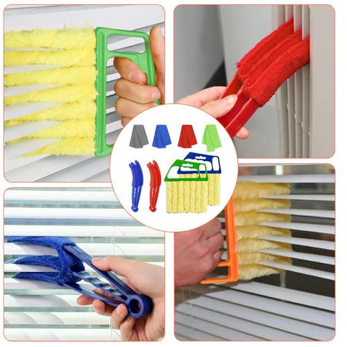 4pcs Window Venetian Blind Cleaner Duster Tool,Blind Duster for Cleaning,Microfiber 7Finger Duster Brush Dusting Cleaner Tool ,for Window Shutters Air Conditioner,with 4 Cloth Cover(Blue/Green) - color: 4pcs - Blue/Green