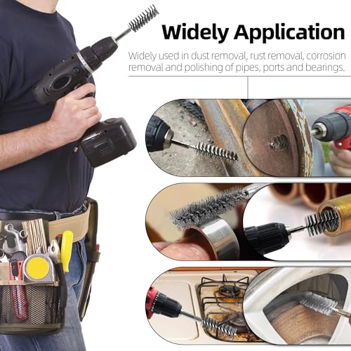 18Pcs Wire Brush Drill Attachments, Stainless Steel Wire Brush Bore Cleaning Brush Set for Power Drill Impact Driver, Abrasive Drill Wire Brush with 1/4" Hex Shank and Tool Bag - style: Stainless Steel