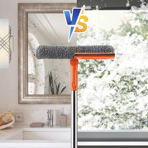 Professional 2 in 1 Window Squeegee with 68" Long Stainless Steel Handle,Microfiber Cloth and Rubber Car Window Squeegee for Gas Station, Glass,Shower