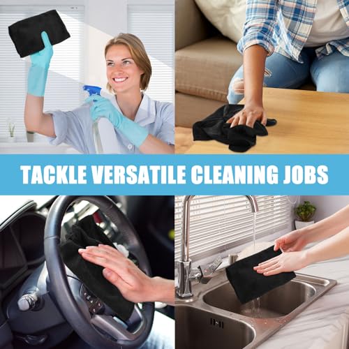 Nuenen Microfiber Cleaning Cloths for Cars 16 x 16 Inch Ultra Absorbent Car Towels Drying Reusable Cleaning Supplies House Kitchen Window Microfiber Towel(Black,60 Pcs) - color: Black