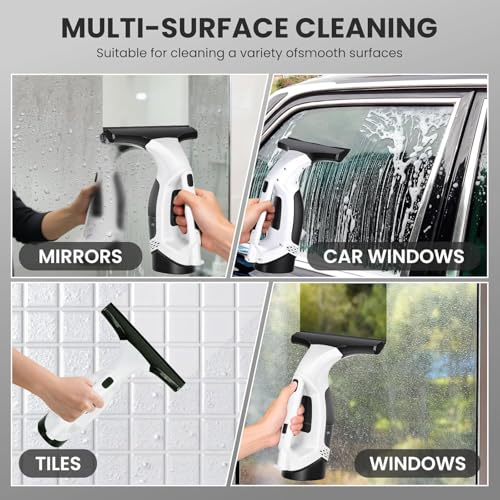 Window Vacuum Squeegee Electric Window Cleaner Window Cleaning Tool with 150ml Dirty Water Tank, Extension Handle for Shower Glass, Window Cleaning Car Windows Tiles Mirrors Glass