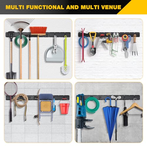 Garage Tool Organizer Wall Mount with 48 inches Rails and 7 Adjustable Heavy-Duty Hooks, Garden Tool Organizer, 10 Pack Carries 440 lbs, Heavy Duty Garage Storage Rack For Yard, Shed, Easy to install - size: 48 inch with 3 Panels & 7 Hooks