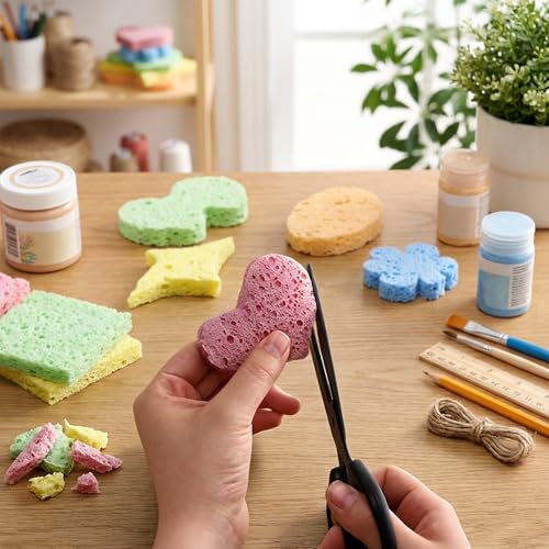 10 Pcs Cellulose Kitchen Sponges, Natural Compressed Sponges Reusable Non Scratch Sponge for Kitchen Dish Washing Bathroom Cars Cut-Outs DIY Scrub Sponge for Cleaning