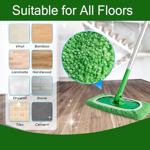 Reusable Microfiber Mop Pads Washable Wet & Dry Sweeping Cloths Mop Head Replacement for Household Cleaning (Green, 10PCS) Compatible with Swiffer Sweeper Refills - size: Green 10PCS