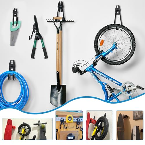 GeeWatom 2 Pack Garage Storage Utility Hooks,Garage Garden Tool Organizer,Steel Wall Mount Hooks, Garden Small U Hooks (Black) - color: Black