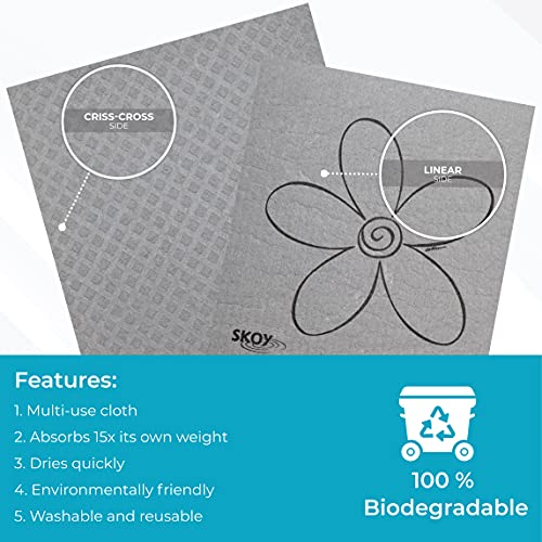 Skoy Cloth, 8-Pack Versatile Swedish Dishcloths for Kitchen and Household Use, Reusable Cleaning Cloths, Planet-Friendly, Dishwasher and Dryer-Safe, Gray - color: Gray, size: 8-Pack