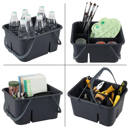 Plastic Divided Caddy Organizer with Handle, 4-Compartment Plastic Cleaning Caddy, Drak Gray, F