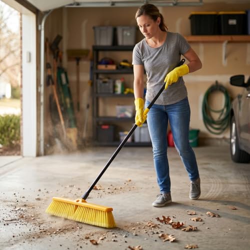 KLEEN HANDLER 18" Push Broom with 61" Long Extendable Metal Handle with Threaded Plastic Screw for Deck Driveway Garage Yard Patio Warehouse Hard Floor Cleaning - style: 18" Push Broom