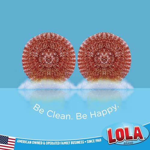 LOLA Copper Mesh Scouring Pad, 18 Grams, 2 Pack, Heavy Duty Cleaning Pads, Copper Coated Knitted Flat Wire Mesh, Recyclable, Cleans Baked On Messes - size: 2 Pack, style: Standard