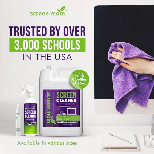 Screen Cleaner Spray and 4 Microfiber Cloths Bundle 8oz & 2oz, by Screen Mom, Eyeglasses or Monitor Screen Cleaner Spray and Wipe, Electronic Cleaner Spray, Car Screen Cleaning Kit - size: 8oz & 2oz