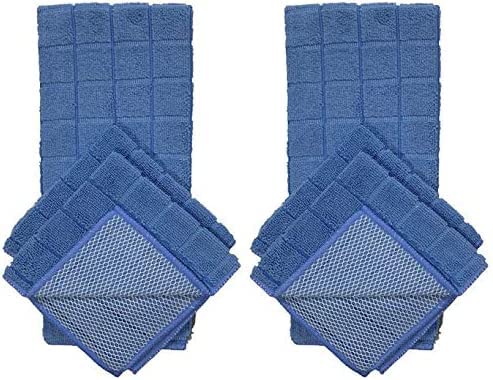 Set of 6, 2 Pcs Microfiber Kitchen Towels and 4 Pcs Dish Cloths with Poly Scour, Ultra-Absorbent & Fast Drying Bar Mop Dish Cloths - color: Blue