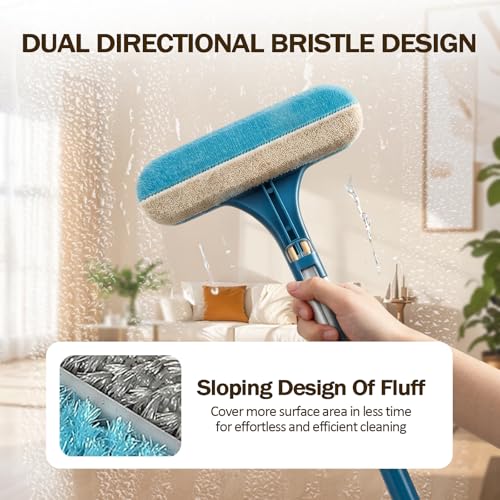 Window Screen Cleaning Brush, 3 in 1 Window Screen Cleaner Brush with Squeegee and Detachable Long Handle,Wet Dry Dual-Use Mesh Screen Cleaner Tool for Dusty Corners, Patio Door Porch Screens(Blue)