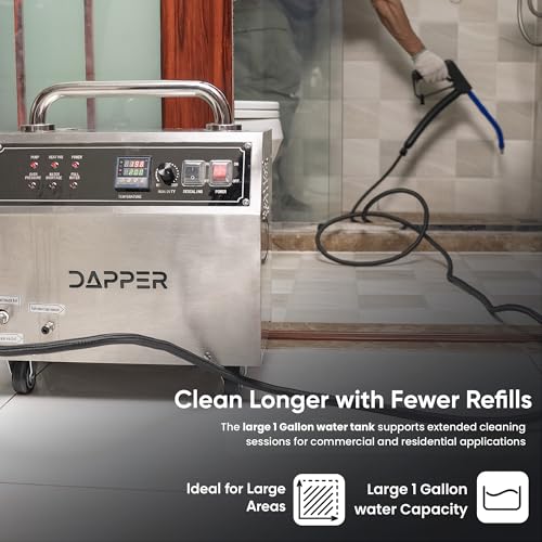 Dapper Supply Commercial Steam Cleaner, 230°F High-Temperature Steam, 58-102 PSI Adjustable Pressure, 1 Gallon Water Tank, Fast Heat-Up, for Auto Detailing, Tile, Grout, Kitchens & More - size: 1 Gal